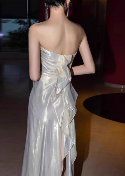 Sexy Sheath Strapless Evening Gowns Tulle Party Dress Fairy Prom Dresses  DP2960