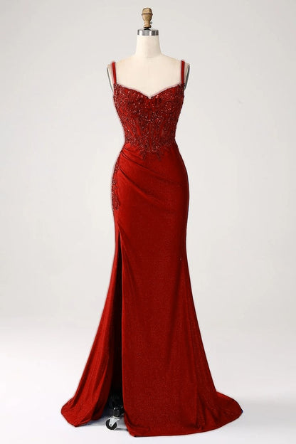 Luxury Sequin Royal Blue Mermaid Thin Shoulder Strap Sticker Long Prom Dress Evening Dresses DP296