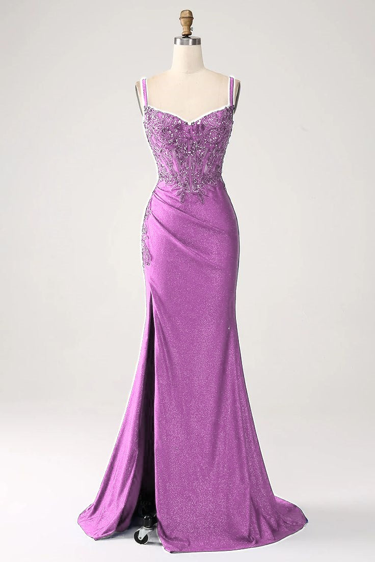 Luxury Sequin Royal Blue Mermaid Thin Shoulder Strap Sticker Long Prom Dress Evening Dresses DP296
