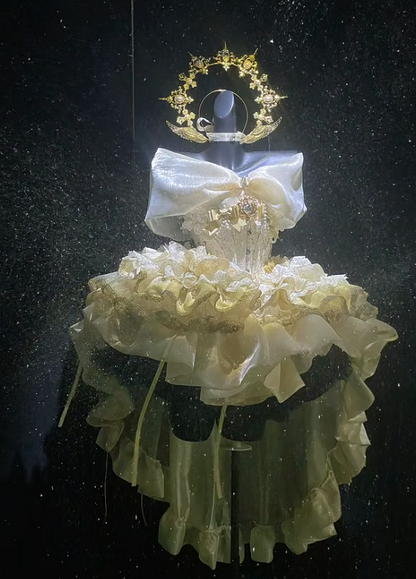 Cute Yellow Off-the-shoulder Ball Gown Short Birthday Dress Tulle Applique Lolita Dress DP2983