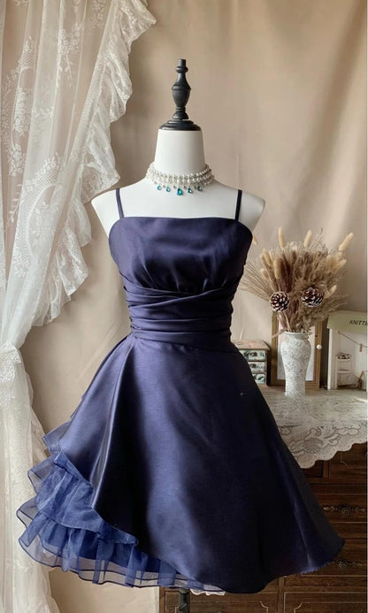 Robe de bal courte à bretelles spaghetti, gris argenté, robe de soirée courte, robe de bal Hoco DH2684
