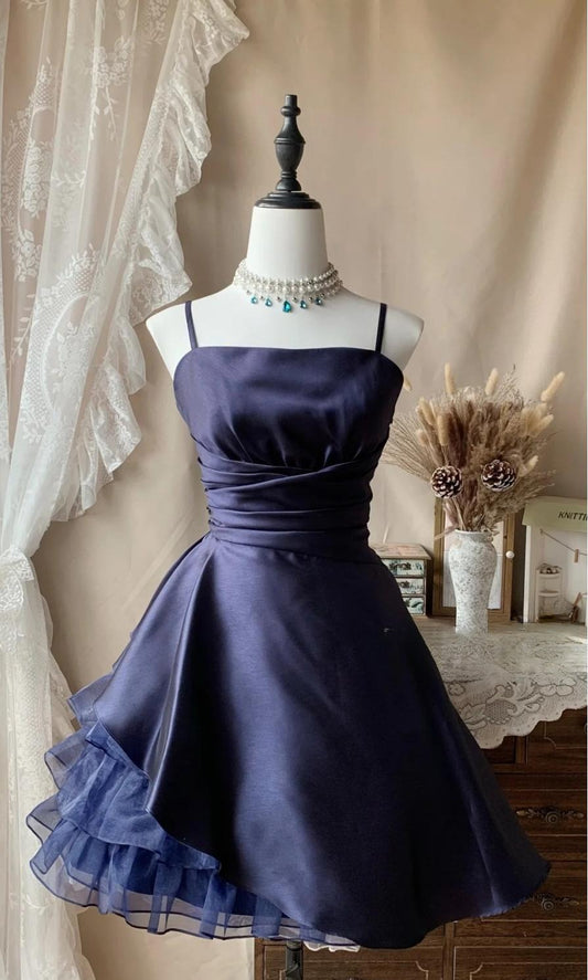 Robe de bal courte à bretelles spaghetti, gris argenté, robe de soirée courte, robe de bal Hoco DH2684