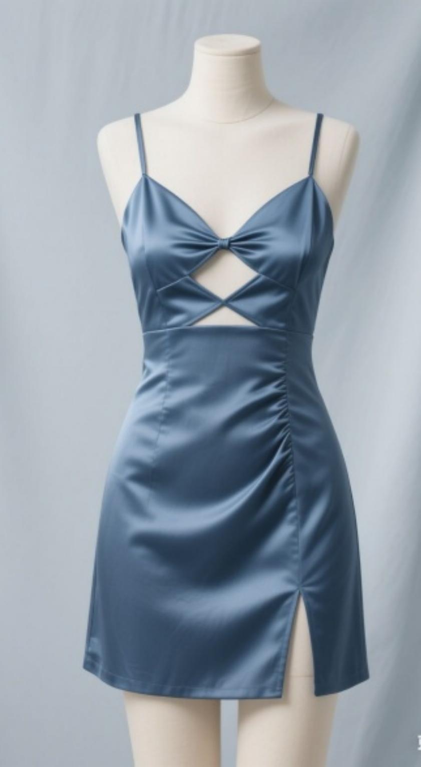 Classic Spaghetti Strap Sheath Satin Short Birthday Dresses Gray Blue Homecoming Dresses DP3005