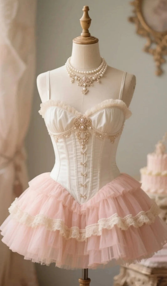 Palace Spaghetti Strap Ball Gown Satin Lace Short Birthday Dresses Pink Homecoming Dresses DP3007