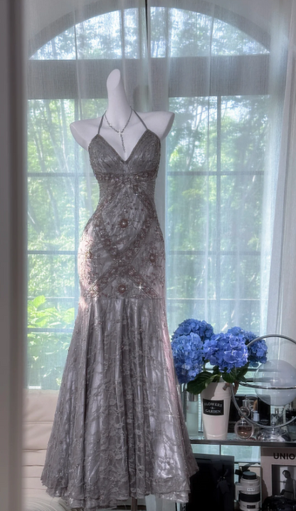 Robe de bal courte à bretelles spaghetti, gris argenté, robe de soirée courte, robe de bal Hoco DH2684