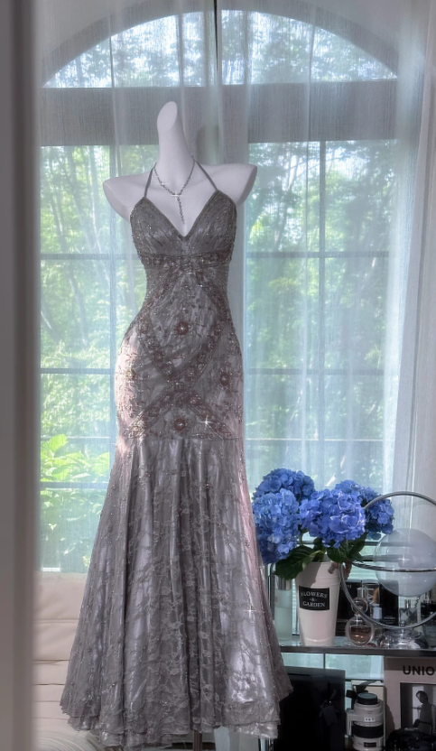 Robe de bal courte à bretelles spaghetti, gris argenté, robe de soirée courte, robe de bal Hoco DH2684