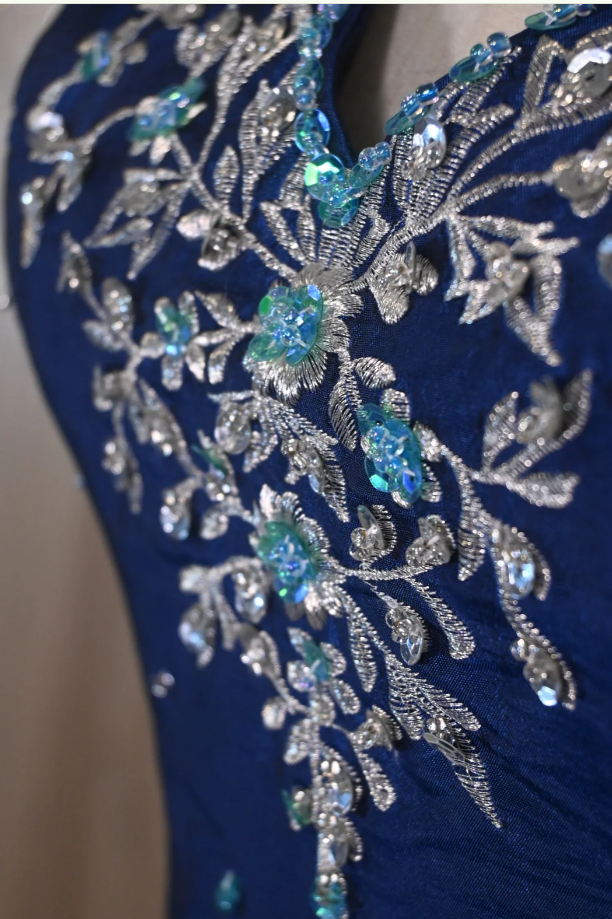 Elegant Halter Ball Gown Taffeta Long Prom Dresses, Navy Quinceanera Dresses Sweet 16 Dress DP3055