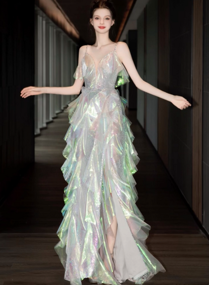 Robe de bal courte à bretelles spaghetti, gris argenté, robe de soirée courte, robe de bal Hoco DH2684