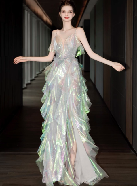 Robe de bal courte à bretelles spaghetti, gris argenté, robe de soirée courte, robe de bal Hoco DH2684