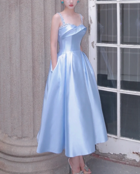 Robe de bal courte à bretelles spaghetti, gris argenté, robe de soirée courte, robe de bal Hoco DH2684