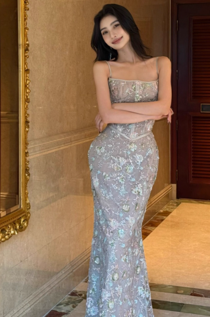 Elegant Spaghetti Straps Mermaid Tulle Long Prom Dresses, Formal Evening Dresses DP3109