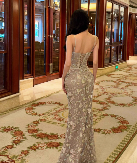Elegant Spaghetti Straps Mermaid Tulle Long Prom Dresses, Formal Evening Dresses DP3109
