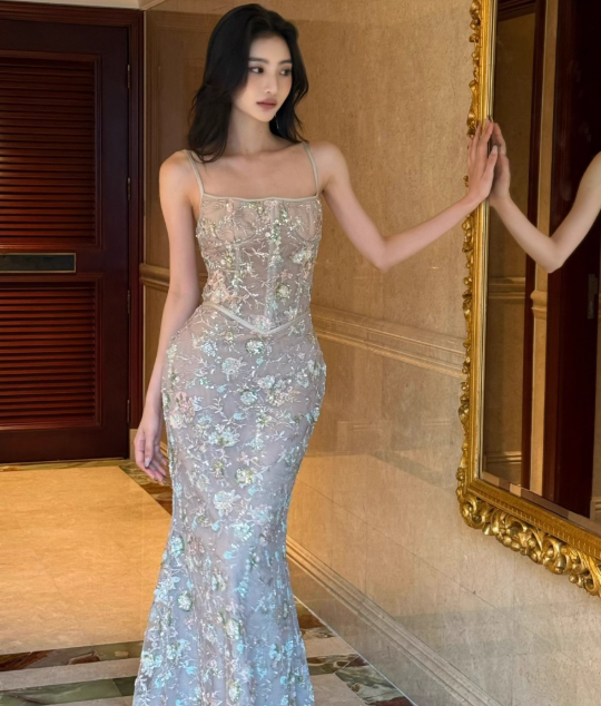 Elegant Spaghetti Straps Mermaid Tulle Long Prom Dresses, Formal Evening Dresses DP3109