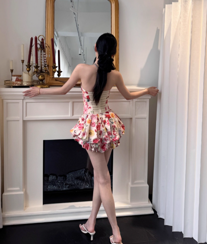 Chic Strapless Bodycon Short Birthday Dresses Floral Homecoming Dresses DP3111