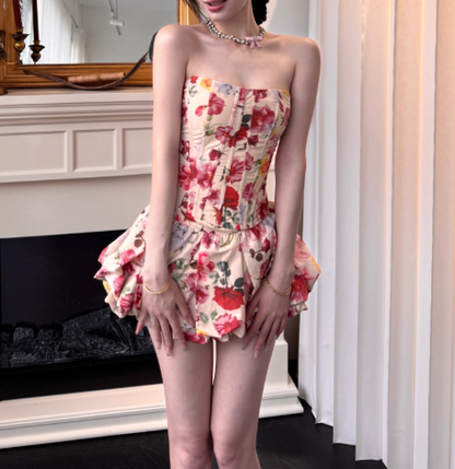 Chic Strapless Bodycon Short Birthday Dresses Floral Homecoming Dresses DP3111