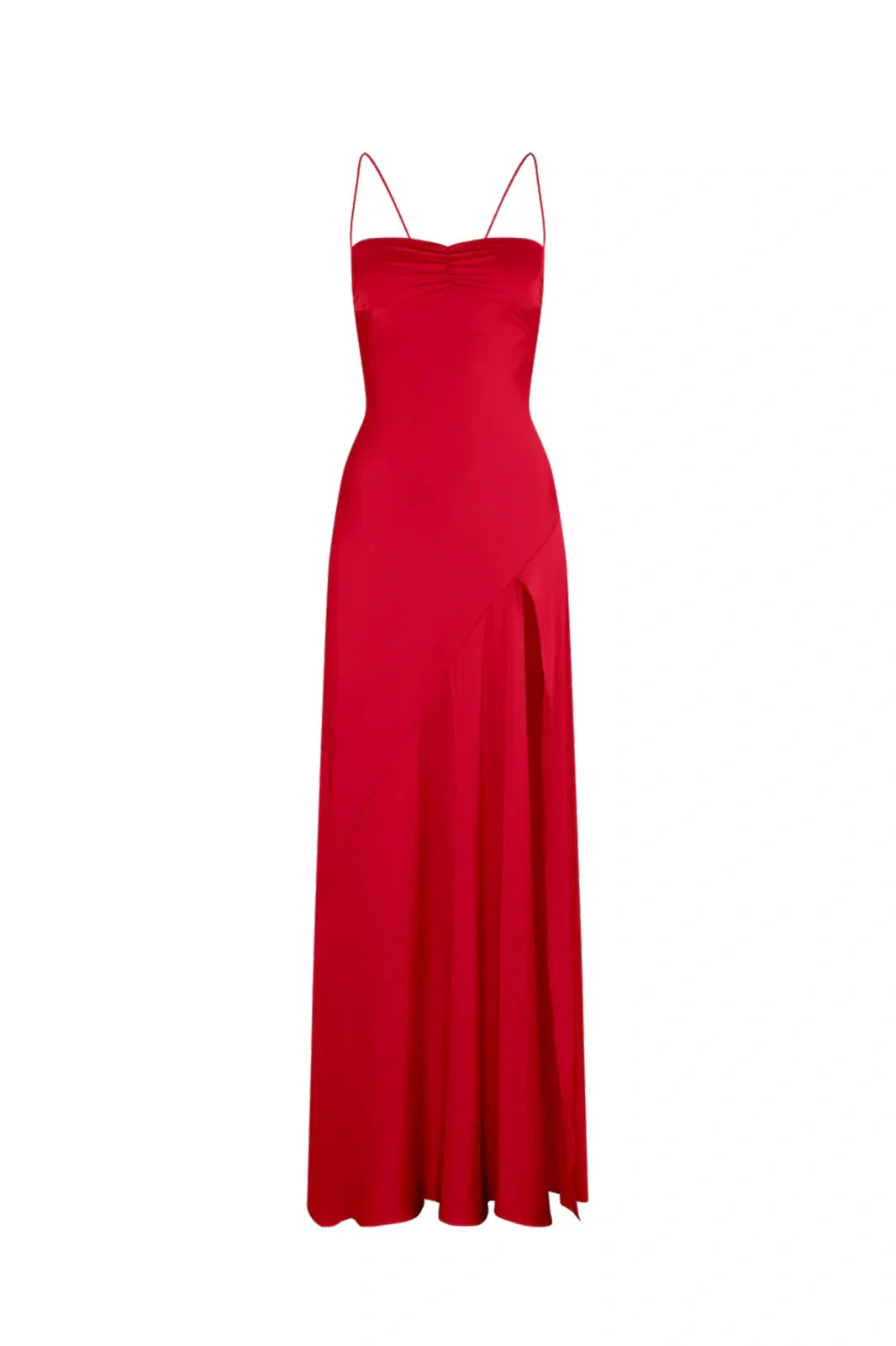 Simple Sheath Spaghetti Straps Prom Dresses Pink Long Party Dress with Split Front DP311