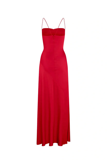 Simple Sheath Spaghetti Straps Prom Dresses Pink Long Party Dress with Split Front DP311