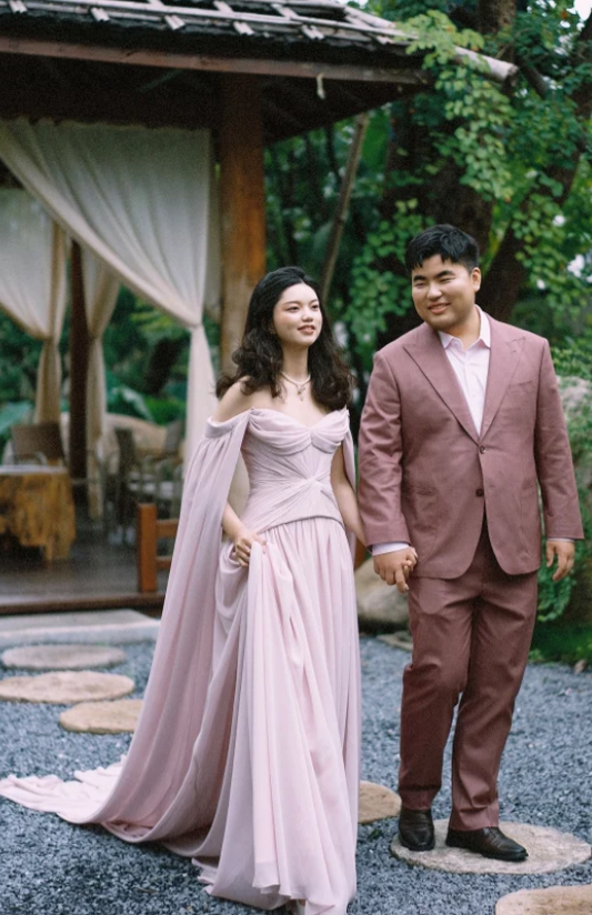 Elegant Off-the-Shoulder Sheath Chiffon Long Prom Dresses, Light Pink Formal Evening Dresses DP3120