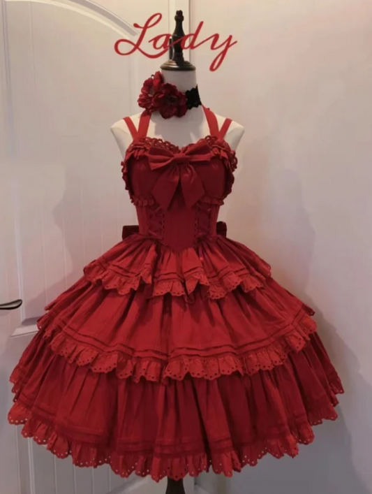 Cute Strap Ball Gown Short Birthday Dresses Red Lolita Dresses DP3123