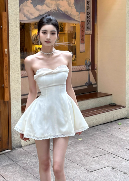 Sexy Strapless A-Line Short Prom Dresses, White Homecoming Dresses DP3133
