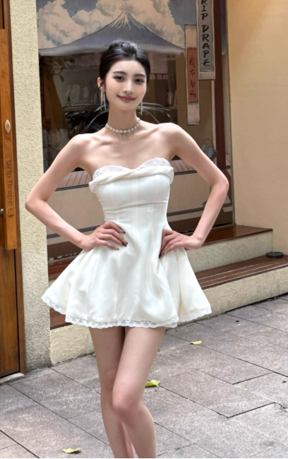 Sexy Strapless A-Line Short Prom Dresses, White Homecoming Dresses DP3133