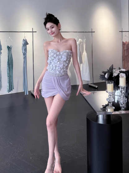 Sexy Strapless Sheath Short Prom Dresses, Purple Homecoming Dresses DP3134