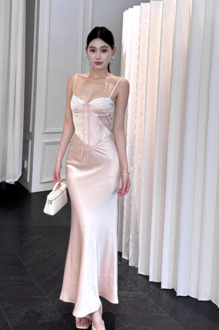 Elegant Sheath Satin Long Prom Dresses,Pink Formal Evening Dresses DP3148
