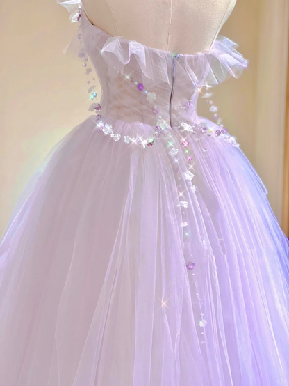Pretty Ball Gown Strapless Sleeveless Long Pink Tulle Prom Dresses Evening Dresses DP314