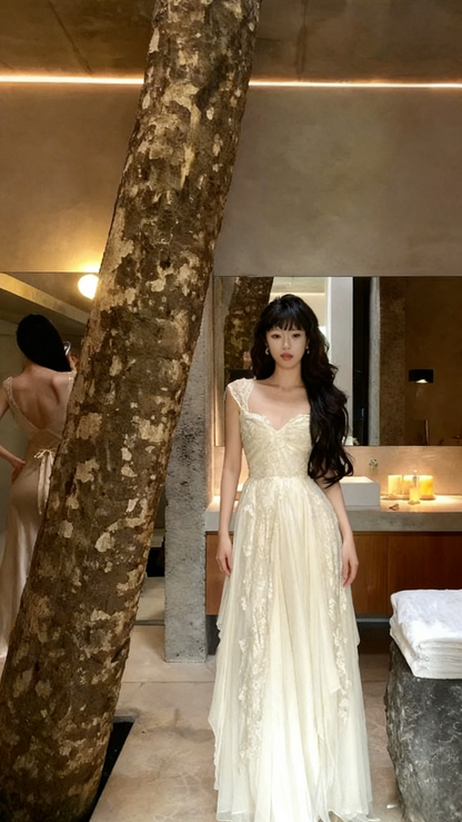 Elegant Sweetheart Sheath Chiffon Long Prom Dresses, Light Champagne Formal Evening Dresses DP3160