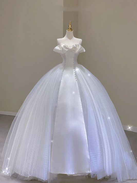 Robe de mariée longue en satin blanc, robe de bal unique, sans bretelles, DP317