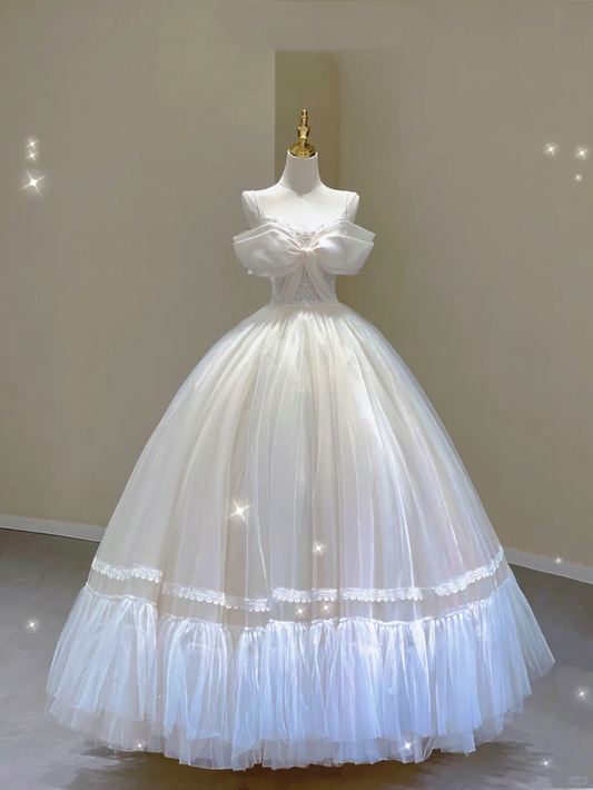 Robe de mariée longue en satin blanc, robe de bal unique, sans bretelles, DP318