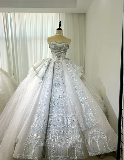 Timeless Strapless Ball Gown Tulle Wedding Dresses White Bridal Gowns DP3185