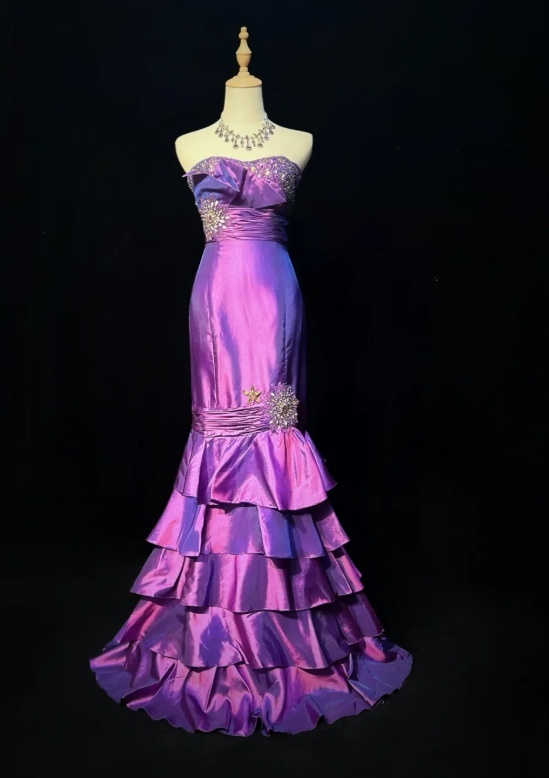 Glam Strapless Mermaid Long Prom Dresses Satin Sleeveless Evening Dress Purple Formal Dresses DP3254