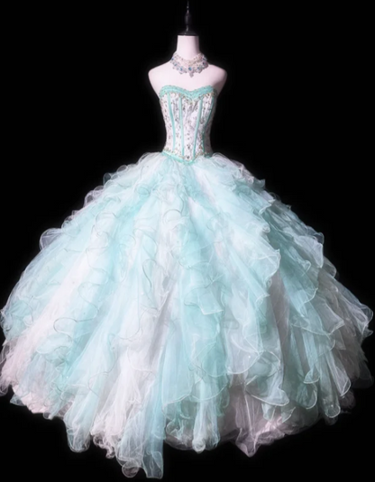 Cute Sweetheart Neck Ball Gown Tulle Long Prom Dresses Mint Green Quinceanera Dresses Sleeveless Sweet 16 Dresses DP3269