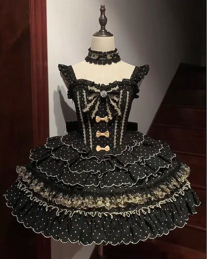 Gorgeous Strapless Ball Gown Polka Dot Short Prom Dresses Black Birthday Outfit Sleeveless Lolita Dresses DP3271
