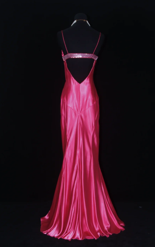 Elegant Spaghetti Strap Sheath Long Prom Dresses Satin Hot Pink Formal Dresses Sleeveless Evening Dresses DP3279