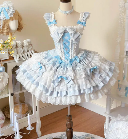 Sweet Square Neck Ball Gown Chiffon Short Birthday Outfit Cute Lolita Dresses DP3281