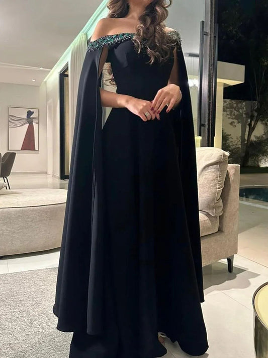 Glam Sheath Evening Dresses Black Formal Dresses Chiffon Off-the-shoulder Guest Dresses DP3289