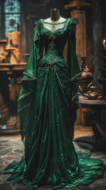 Gorgeous V-neck Sheath Long Prom Dresses Chiffon Dark Green Quinceanera Dresses DP3295