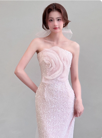 Gorgeous Strapless Mermaid Long Prom Dresses Pink Evening Dresses DP3317