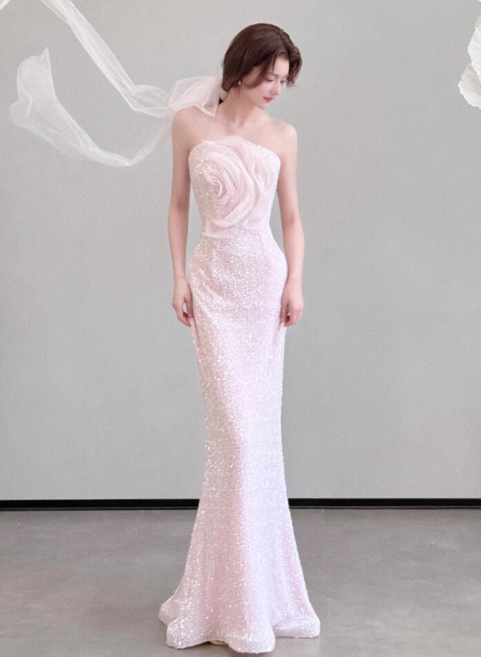 Gorgeous Strapless Mermaid Long Prom Dresses Pink Evening Dresses DP3317