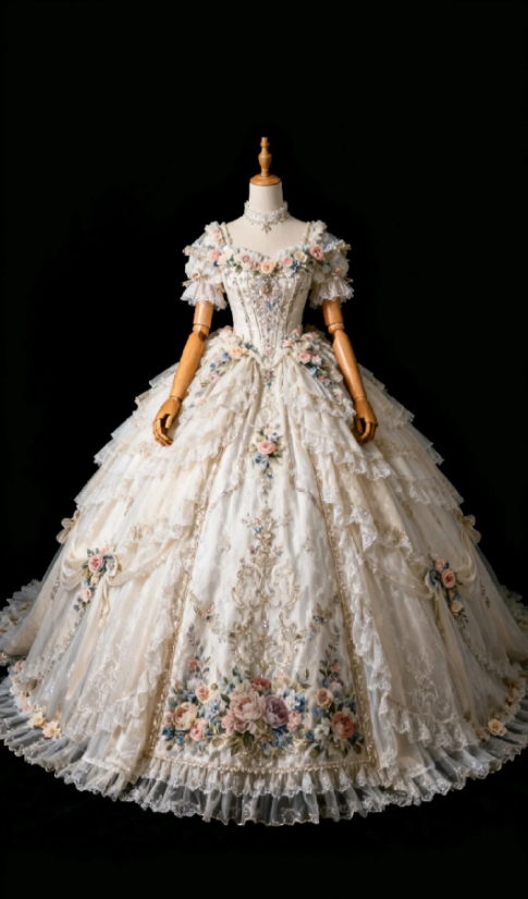 Cute Short Sleeve Ball Gown Lace Long Prom Dresses Apricot Applique Birthday Dresses Sweet 16 Dress DP3320