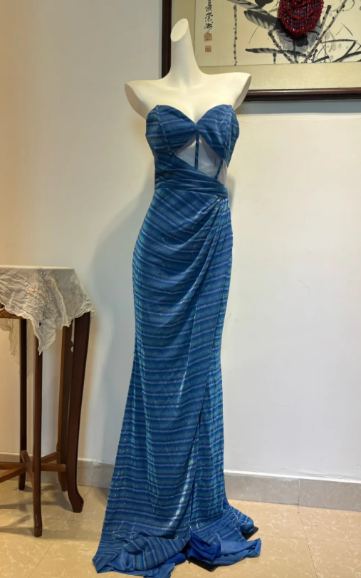 Gorgeous Sweetheart Neck Sheath Long Prom Dresses, Blue Formal Dresses DP3332