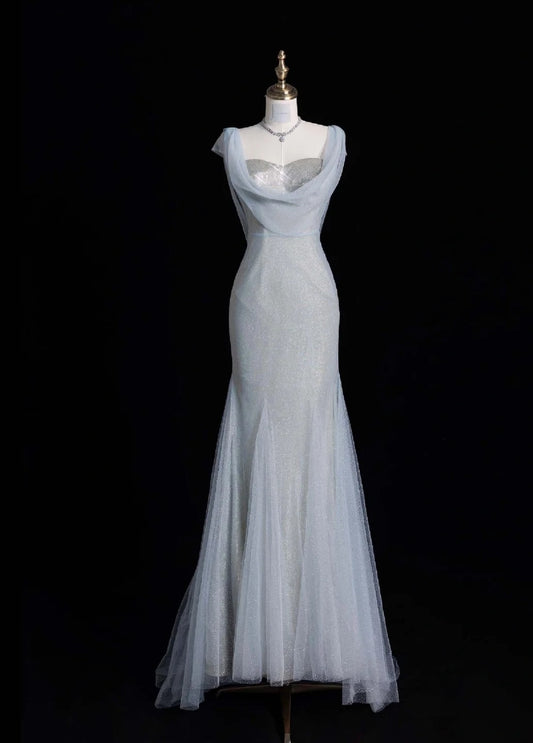 Glitter Sweetheart Mermaid Long Prom Dresses Silver Evening Dresses DP3338