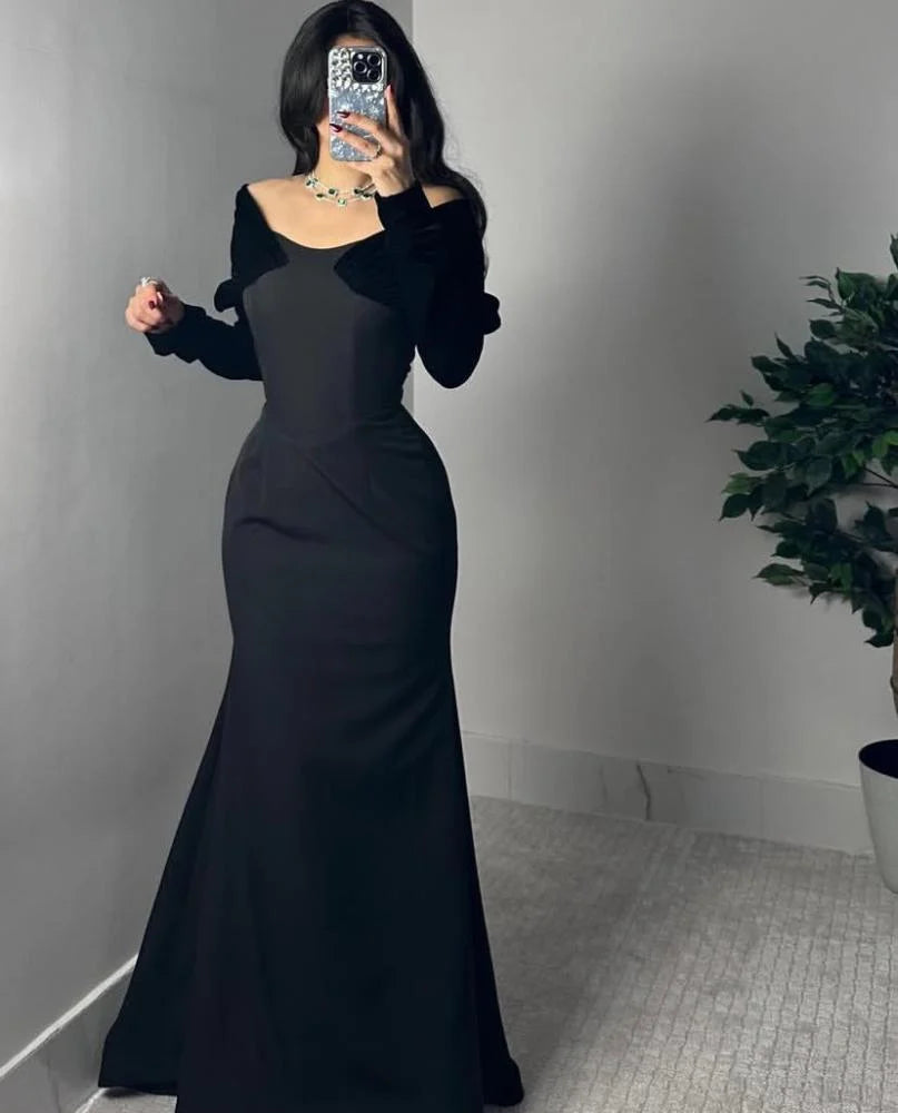 Elegant Off-the-shoulder Mermaid Mother of the Bride Dress Satin Black Formal Dresses DP3367