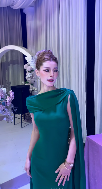 Elegant Sheath Mother of the Bride Dress Chiffon Dark Green Wedding Guest Dresses DP3370