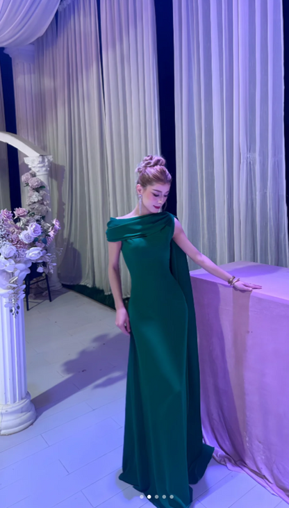 Elegant Sheath Mother of the Bride Dress Chiffon Dark Green Wedding Guest Dresses DP3370