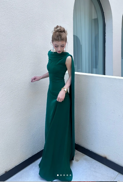 Elegant Sheath Mother of the Bride Dress Chiffon Dark Green Wedding Guest Dresses DP3370
