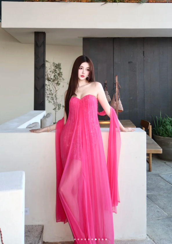 Sexy Sweetheart Neck Sheath Long Prom Dresses Chiffon Fuchsia Evening Dresses DP3373