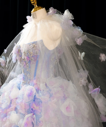 Gorgeous Strapless Ball Gown Tulle Long Prom Dresses Cute Sleeveless Quinceanera Dresses Sweet 16 Dresses DP3717